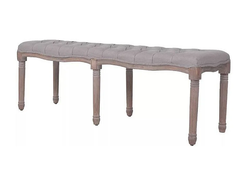 Banc capitonné lin gris et pieds bois massif clair Makin 150cm