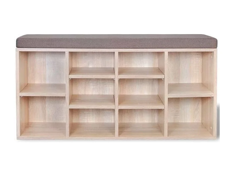 Banc de rangement chaussures 10 compartiments bois chêne clair Lou