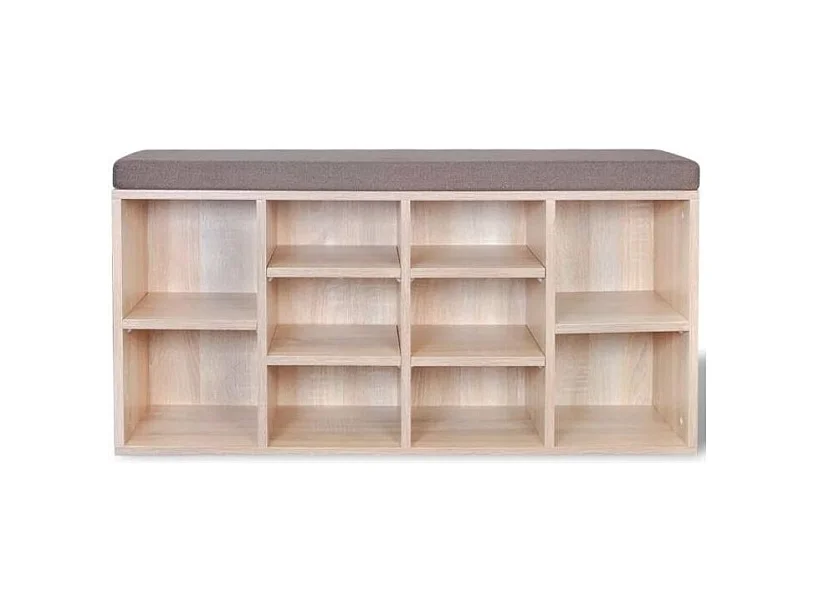 Banc de rangement chaussures 10 compartiments bois chêne clair Lou