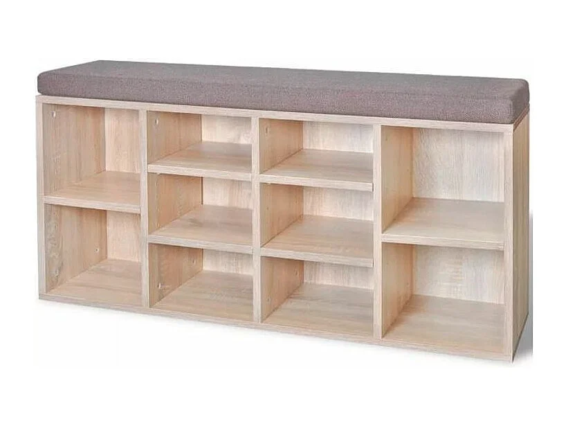Banc de rangement chaussures 10 compartiments bois chêne clair Lou