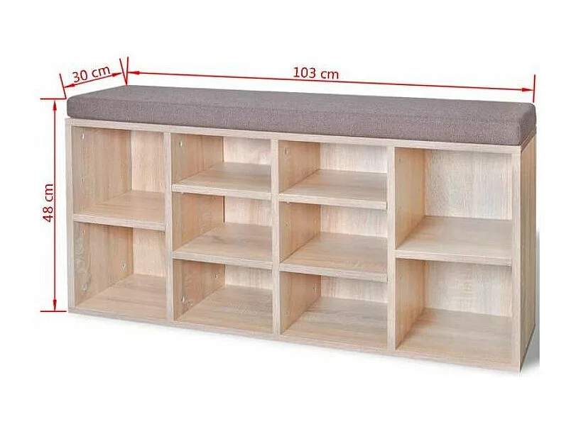 Banc de rangement chaussures 10 compartiments bois chêne clair Lou