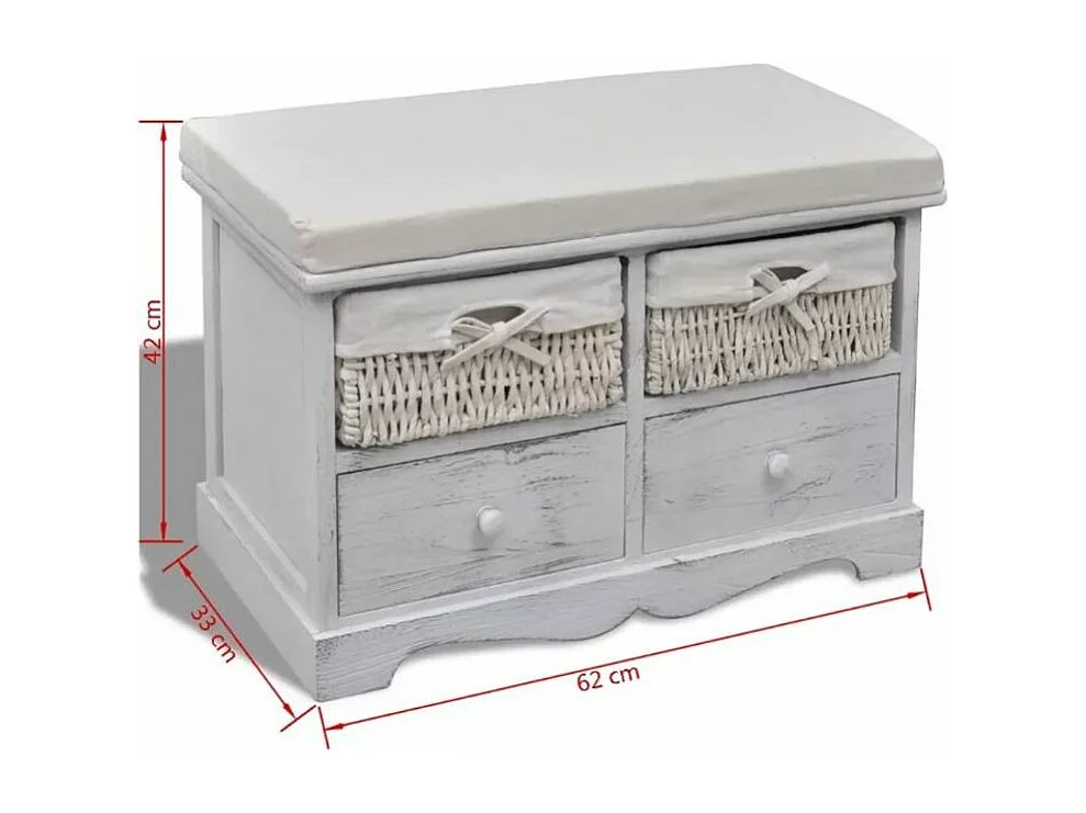 Banc de rangement 2 tiroirs et 2 paniers bois massif clair Poupa