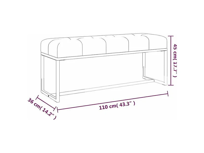 Banc Gris 110x36x45 Velours