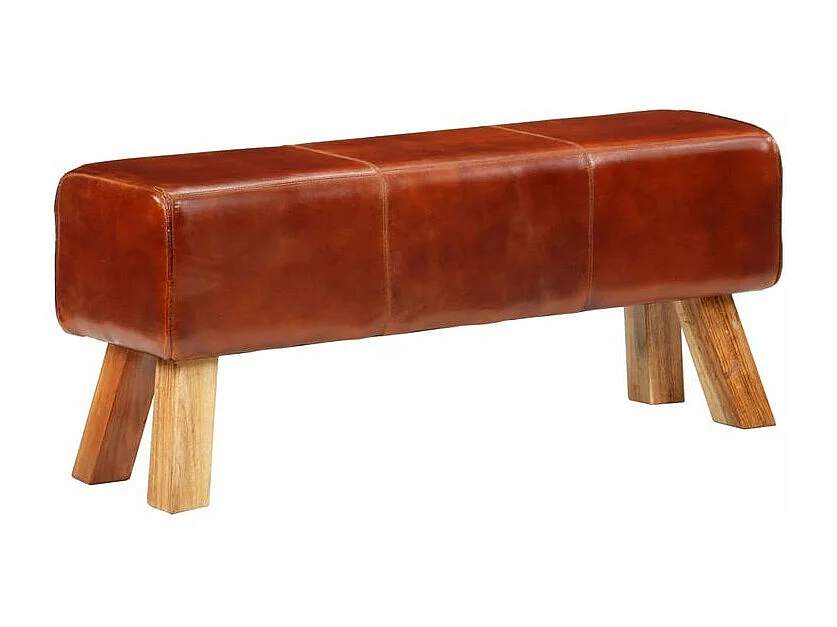 Banc de bok de gymnastique marron 110cm cuir véritable et bois
