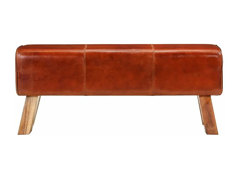 Banc de bok de gymnastique marron 110cm cuir véritable et bois