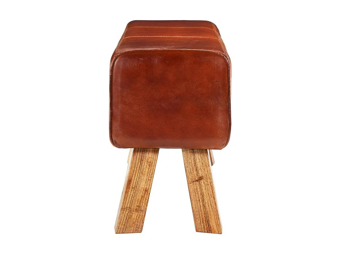 Banc de bok de gymnastique marron 110cm cuir véritable et bois