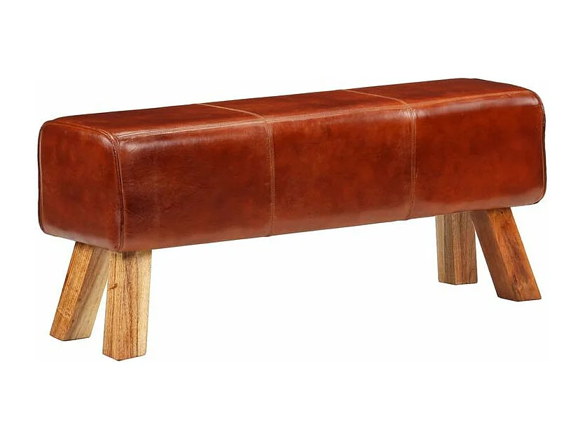 Banc de bok de gymnastique marron 110cm cuir véritable et bois
