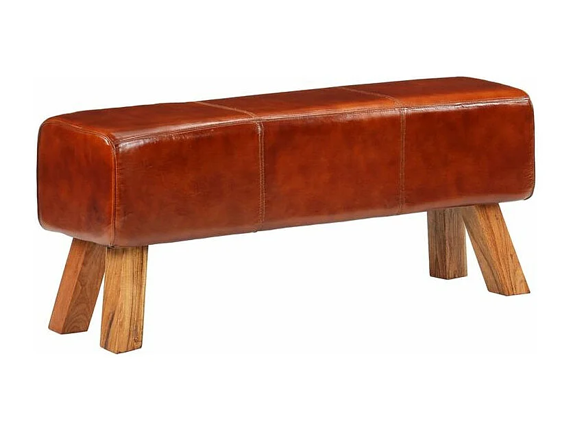 Banc de bok de gymnastique marron 110cm cuir véritable et bois