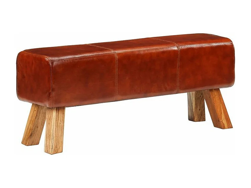 Banc de bok de gymnastique marron 110cm cuir véritable et bois