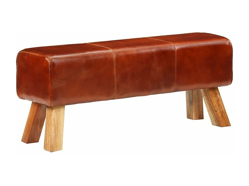 Banc de bok de gymnastique marron 110cm cuir véritable et bois
