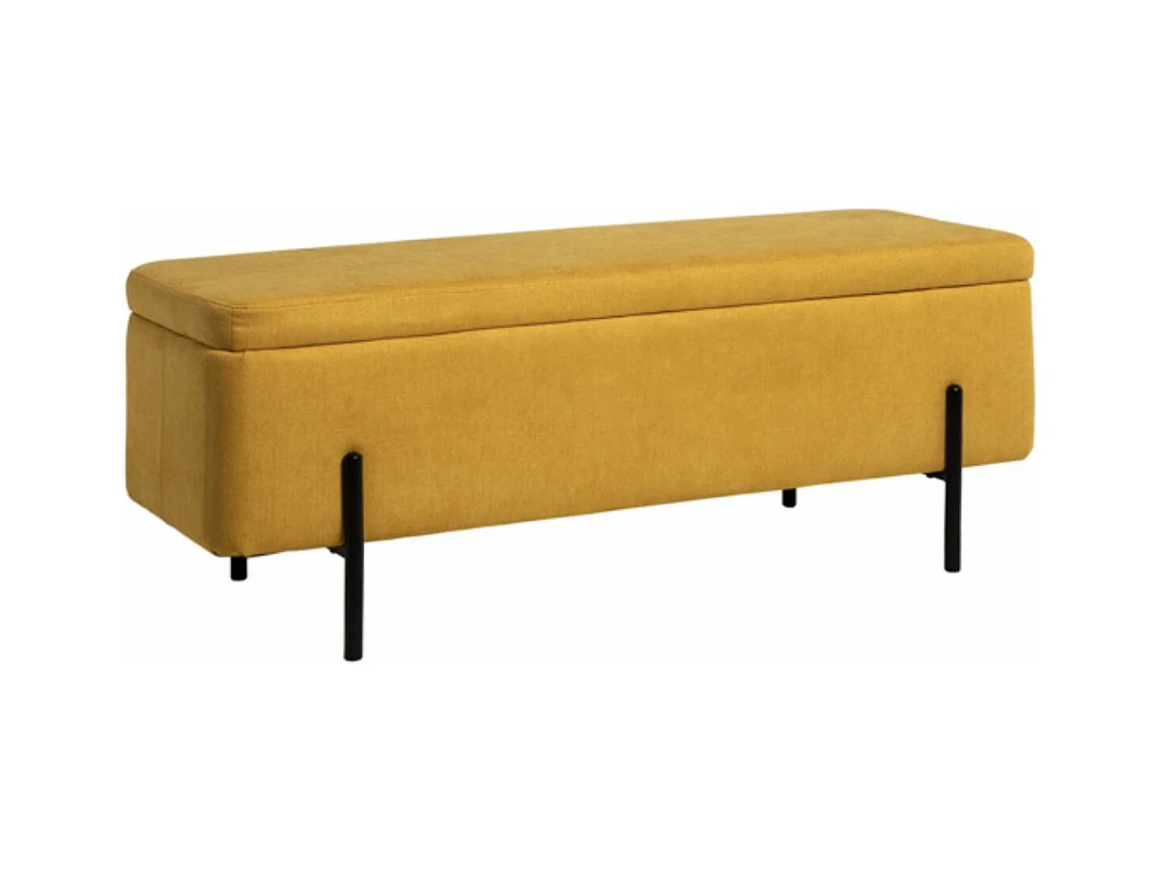 Banc moderne avec coffre de rangement tissu et pieds en métal noir Navika-Couleur Jaune moutarde