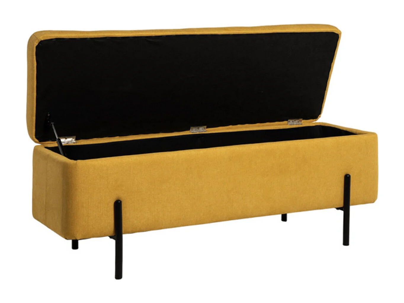 Banc moderne avec coffre de rangement tissu et pieds en métal noir Navika-Couleur Jaune moutarde