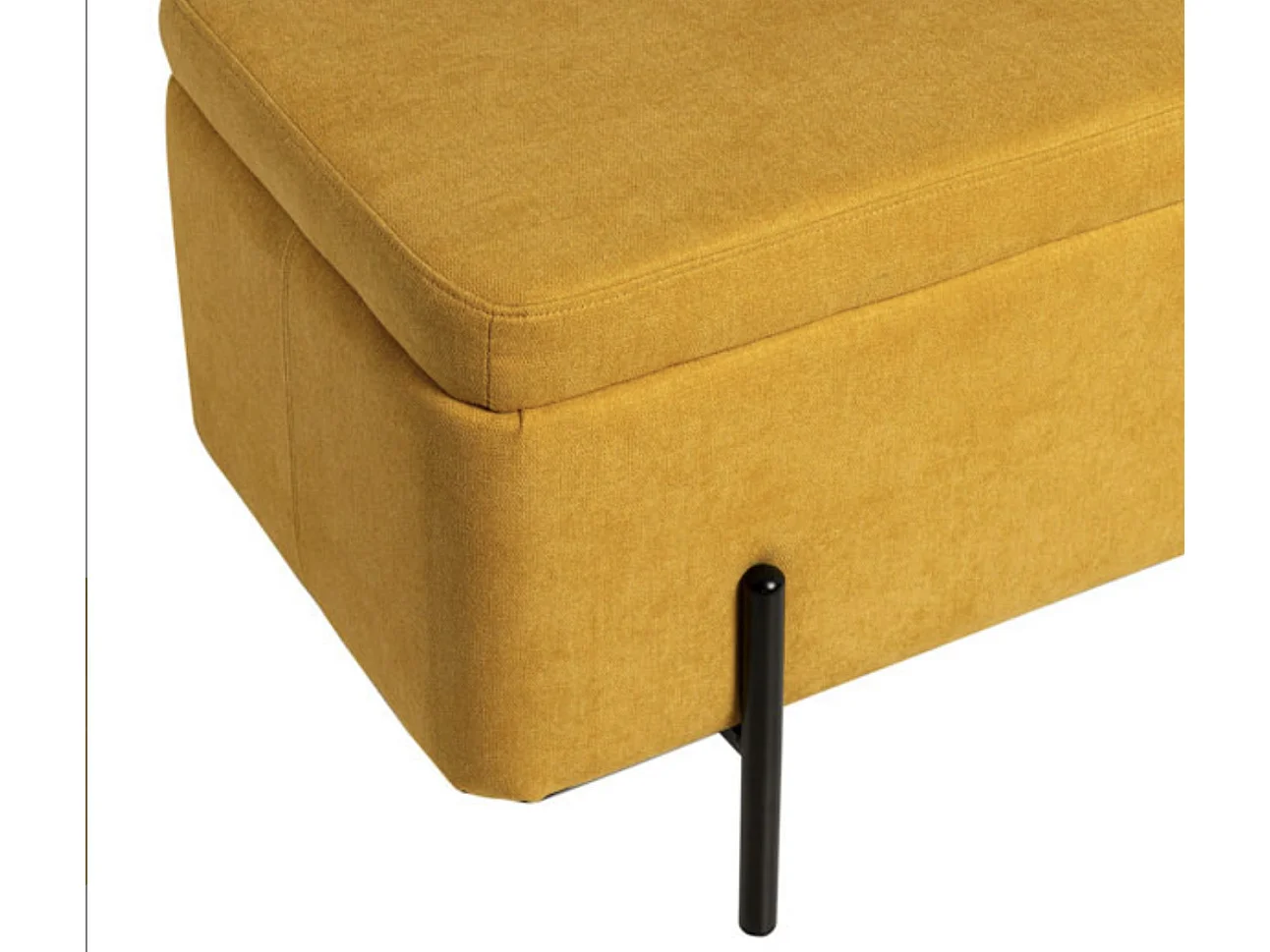Banc moderne avec coffre de rangement tissu et pieds en métal noir Navika-Couleur Jaune moutarde