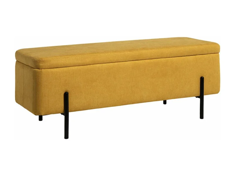 Banc moderne avec coffre de rangement tissu et pieds en métal noir Navika-Couleur Jaune moutarde
