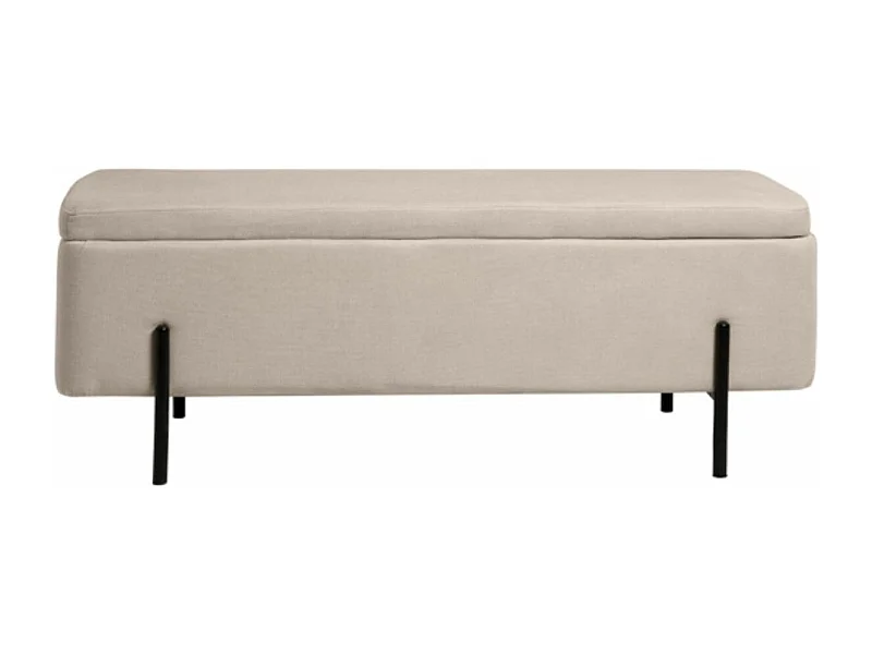 Banc moderne avec coffre de rangement tissu et pieds en métal noir Navika-Couleur Beige clair