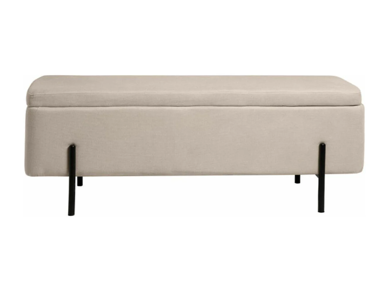 Banc moderne avec coffre de rangement tissu et pieds en métal noir Navika-Couleur Beige clair