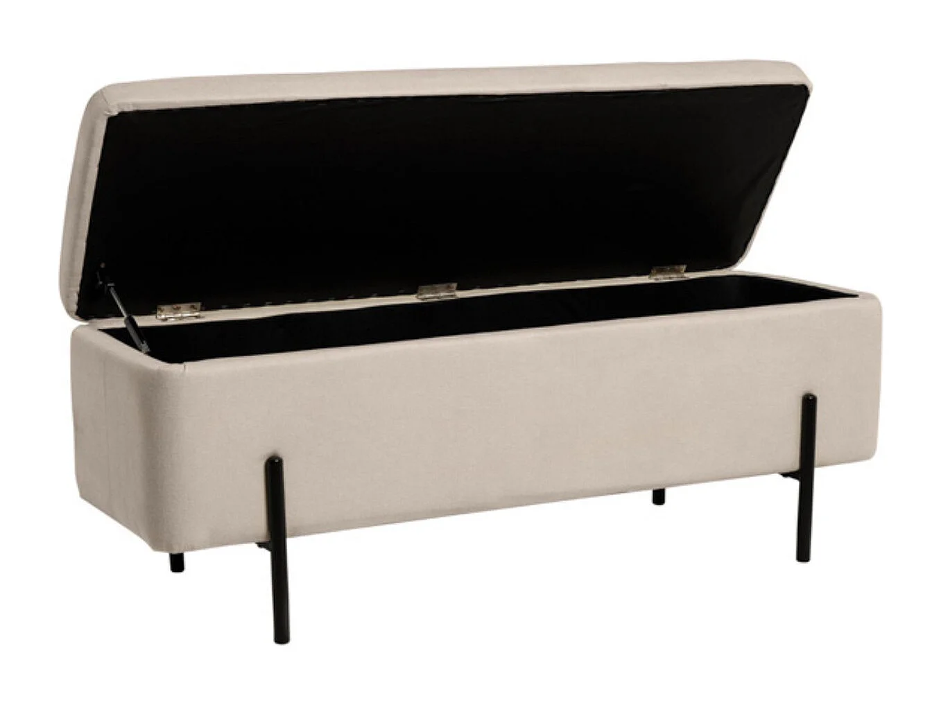 Banc moderne avec coffre de rangement tissu et pieds en métal noir Navika-Couleur Beige clair