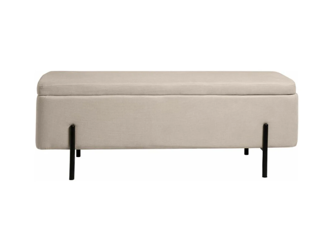 Banc moderne avec coffre de rangement tissu et pieds en métal noir Navika-Couleur Beige clair