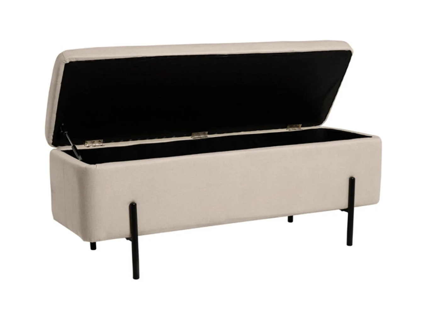 Banc moderne avec coffre de rangement tissu et pieds en métal noir Navika-Couleur Beige clair