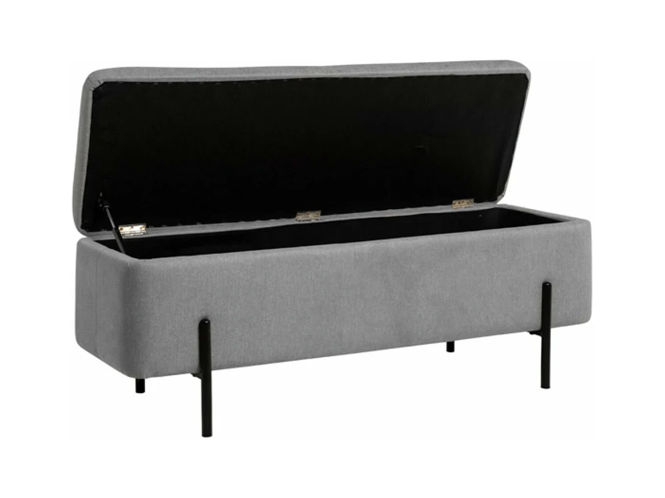 Banc moderne avec coffre de rangement tissu et pieds en métal noir Navika-Couleur Beige clair