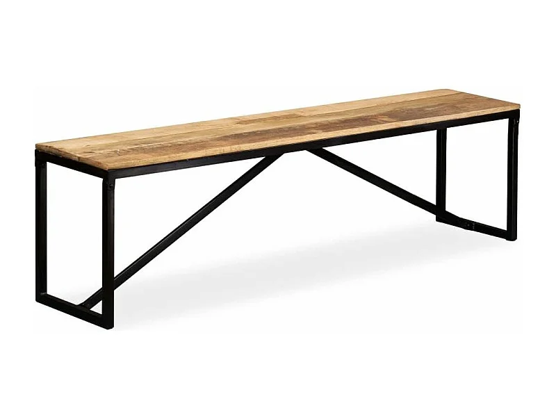 Banc industriel bois de manguier massif et pieds acier noir Kinza 160cm
