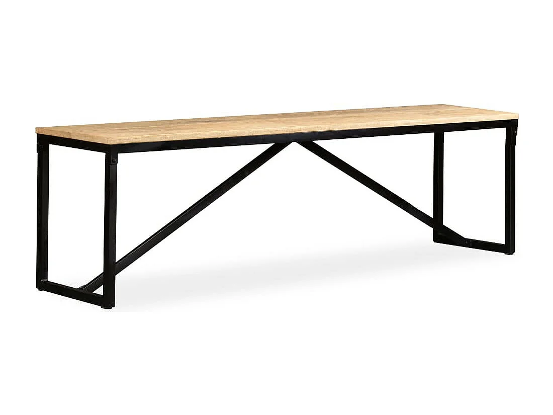 Banc industriel bois de manguier massif et pieds acier noir Kinza 160cm