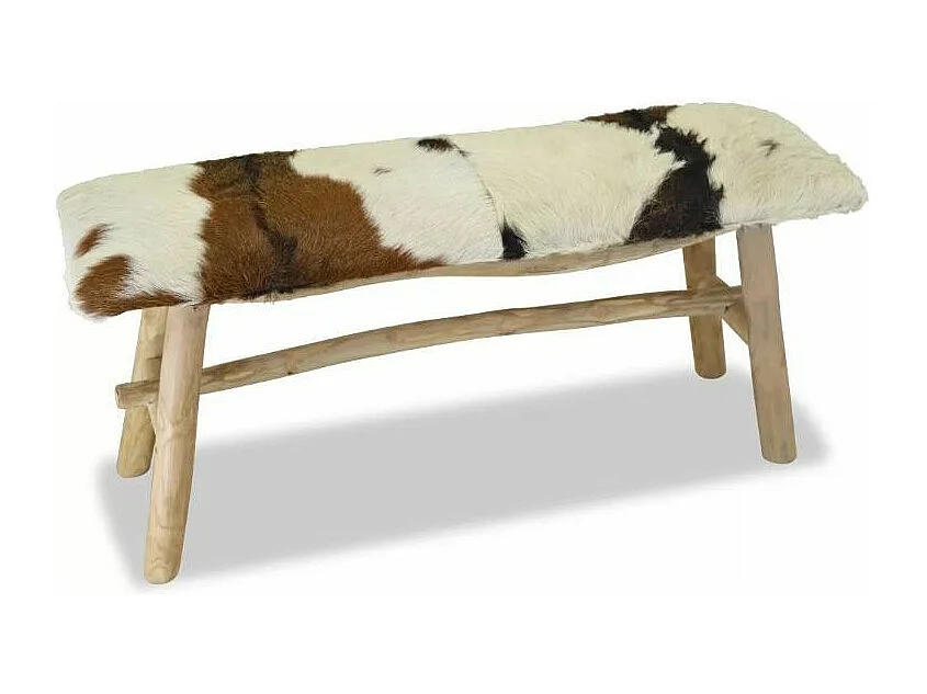 Banc assise peau de chèvre et pieds teck massif Pua 100cm