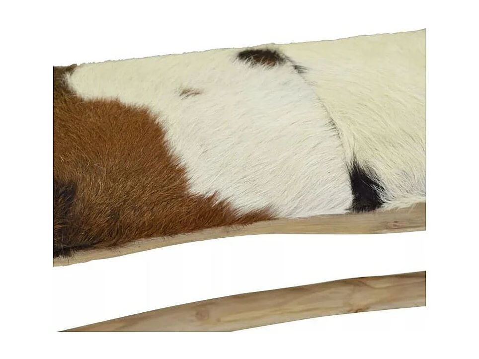 Banc assise peau de chèvre et pieds teck massif Pua 100cm