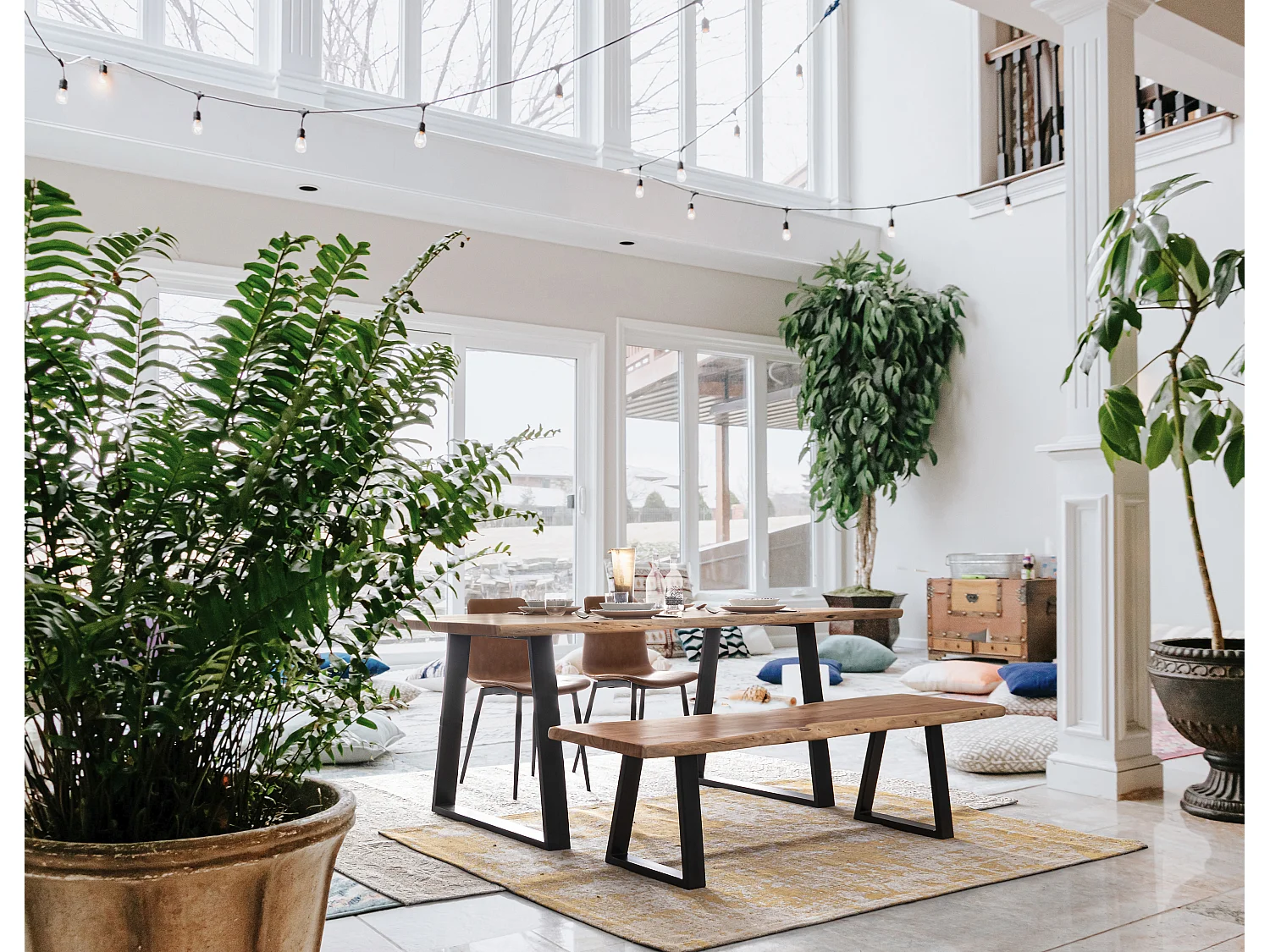 Banc en bois d'acacia et pieds en acier Amaly 178cm