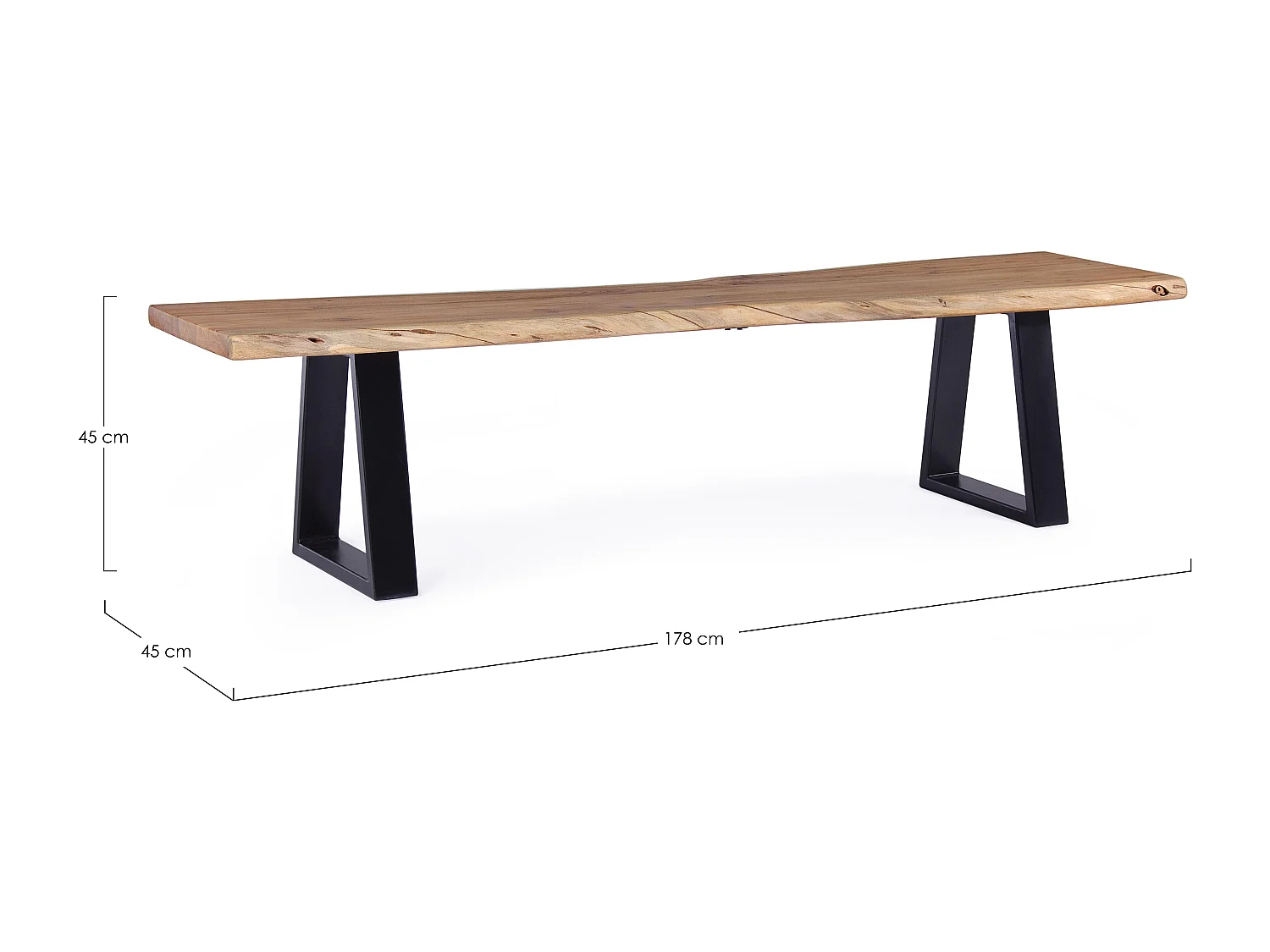 Banc en bois d'acacia et pieds en acier Amaly 178cm