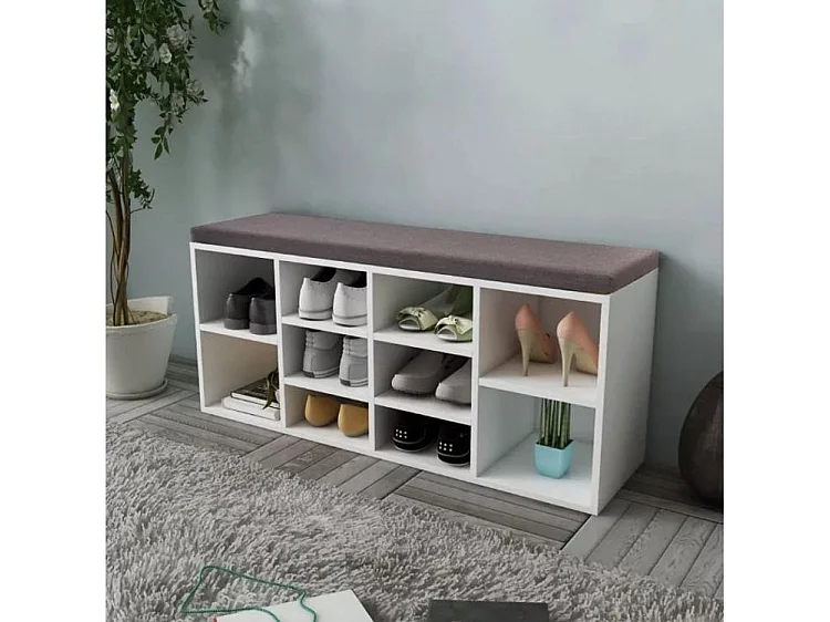 Banc de rangement chaussures 10 compartiments bois blanc Lou