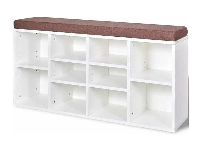 Banc de rangement chaussures 10 compartiments bois blanc Lou