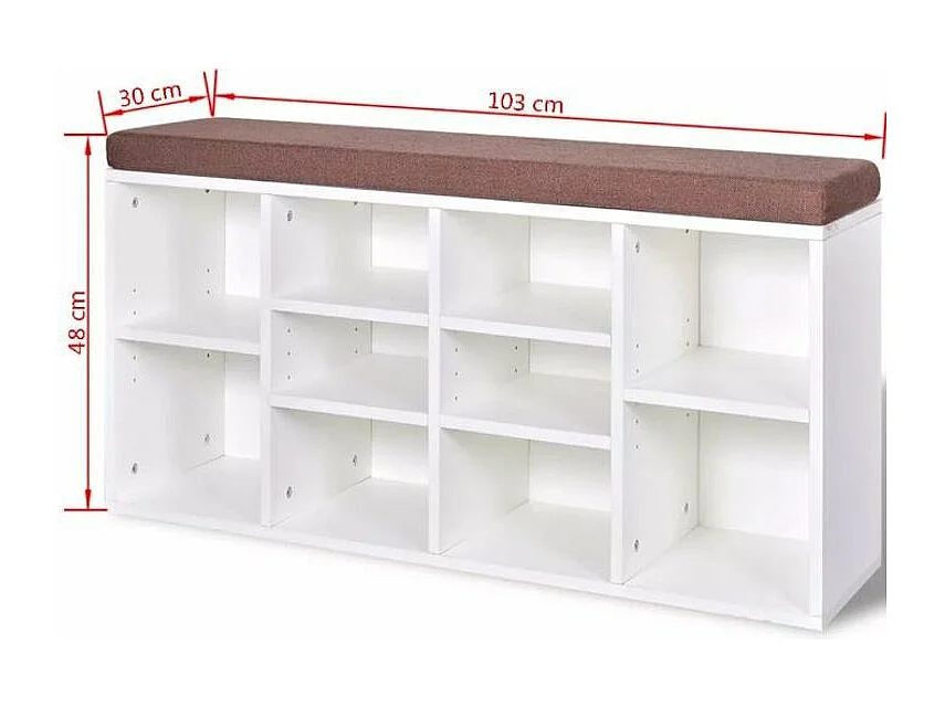 Banc de rangement chaussures 10 compartiments bois blanc Lou