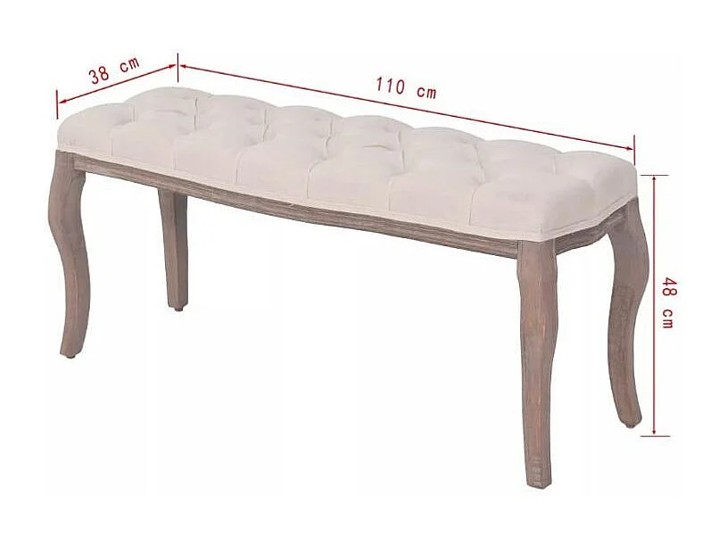 Banc capitonné lin beige et pieds bois massif clair Makin 110cm