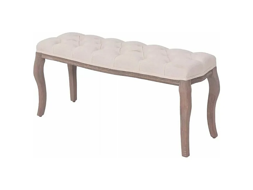 Banc capitonné lin beige et pieds bois massif clair Makin 110cm