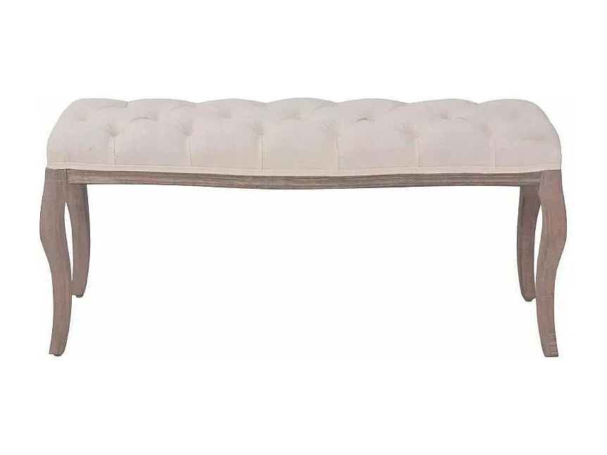 Banc capitonné lin beige et pieds bois massif clair Makin 110cm