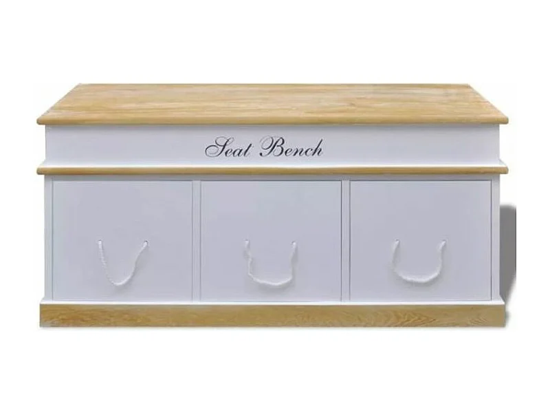 Banc avec rangement 3 tiroirs bois massif clair et blanc Tona