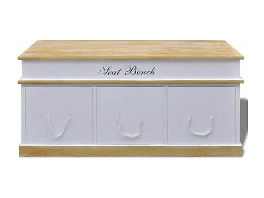 Banc avec rangement 3 tiroirs bois massif clair et blanc Tona