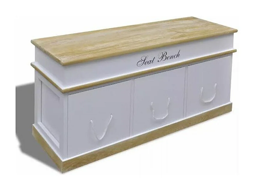 Banc avec rangement 3 tiroirs bois massif clair et blanc Tona