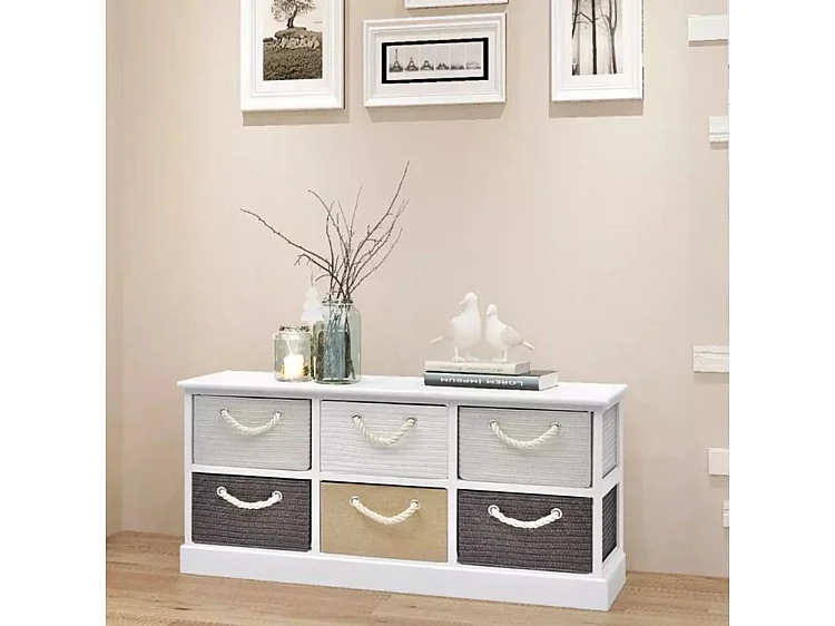 Banc de rangement 6 tiroirs paulownia massif Tanio