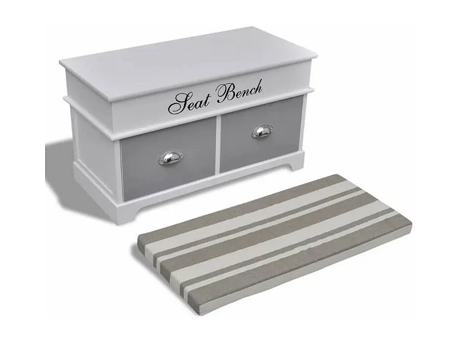 Banc de rangement 2 tiroirs bois paulownia clair Laula