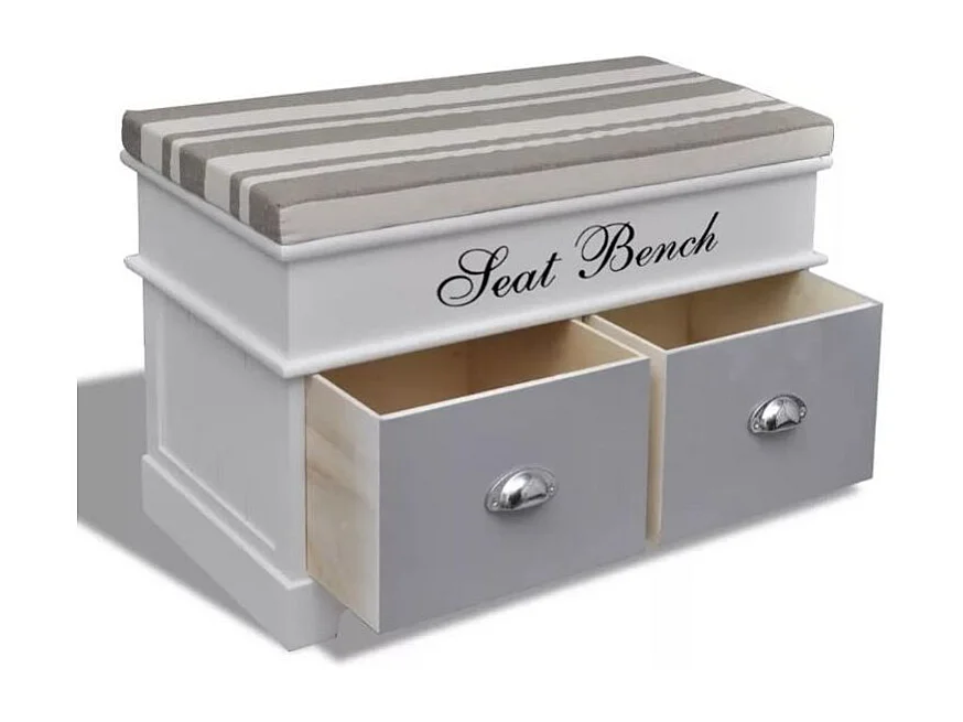 Banc de rangement 2 tiroirs bois paulownia clair Laula