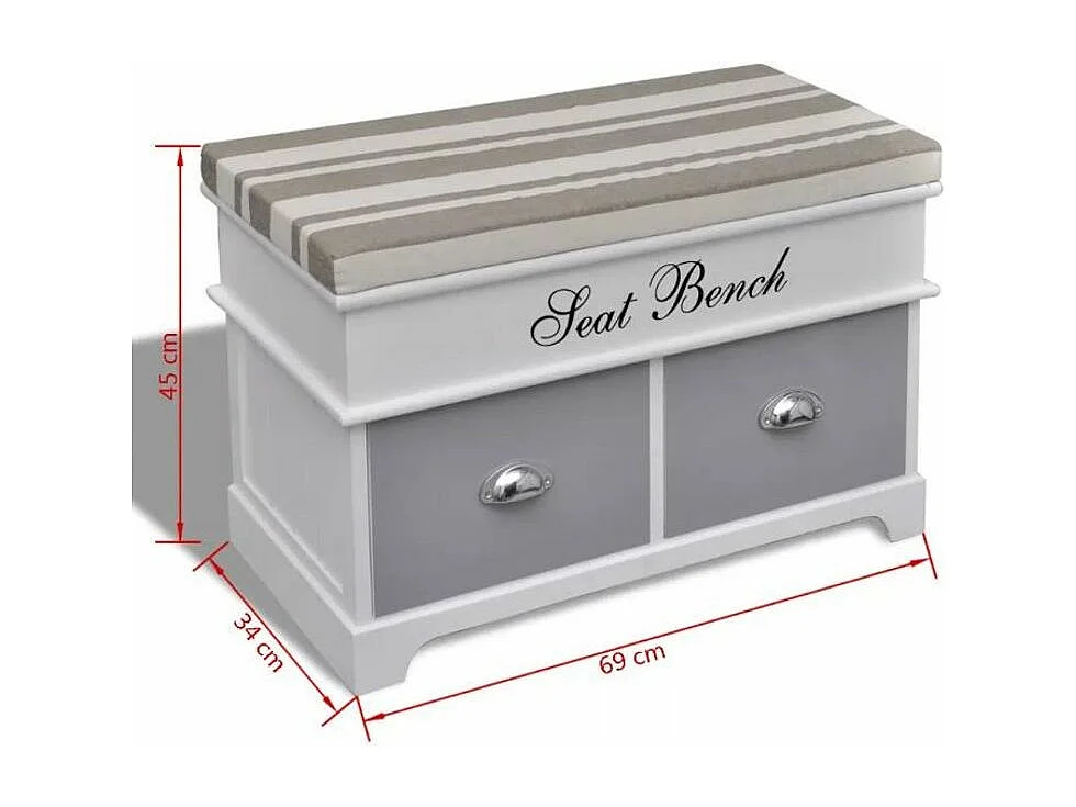 Banc de rangement 2 tiroirs bois paulownia clair Laula