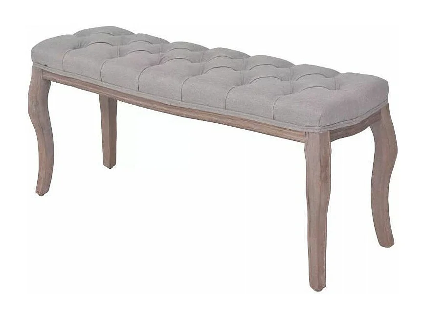 Banc capitonné lin gris et pieds bois massif clair Makin 110cm