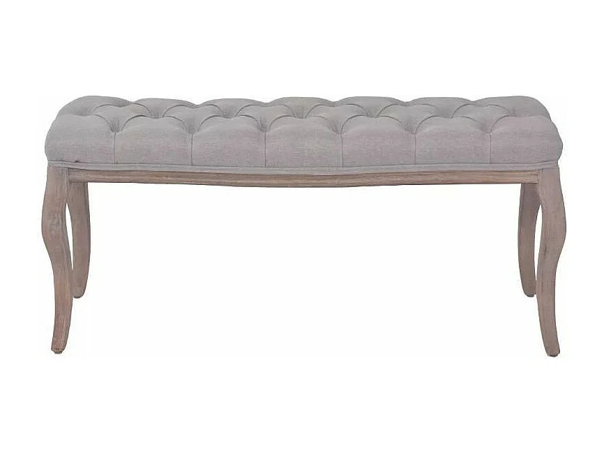 Banc capitonné lin gris et pieds bois massif clair Makin 110cm