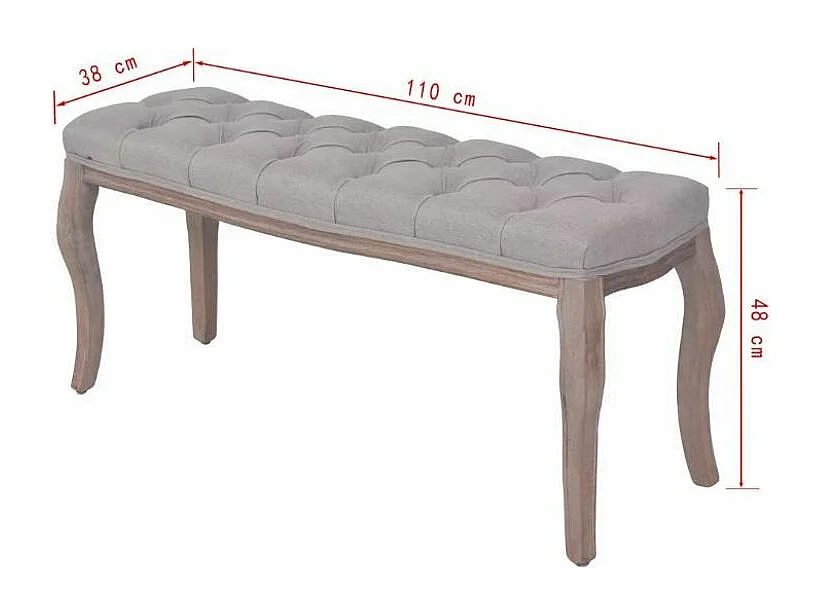 Banc capitonné lin gris et pieds bois massif clair Makin 110cm