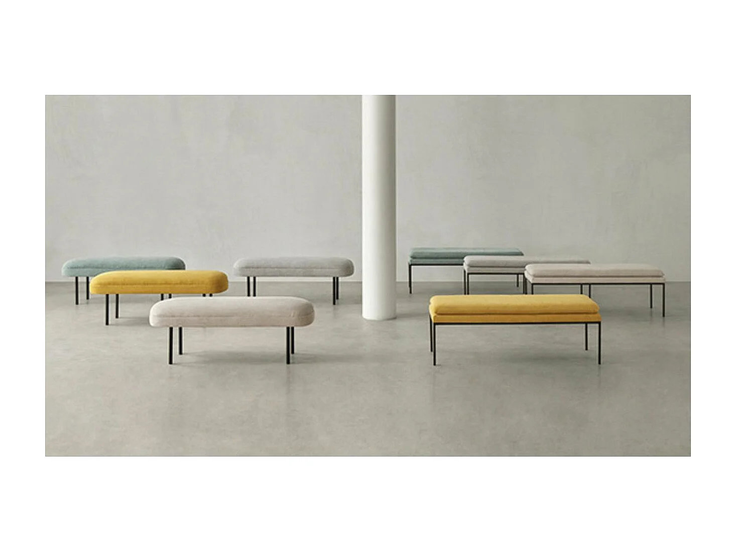 Banc moderne rembourré avec revêtement en tissu et pieds en métal noir Lema-Couleur Vert amande