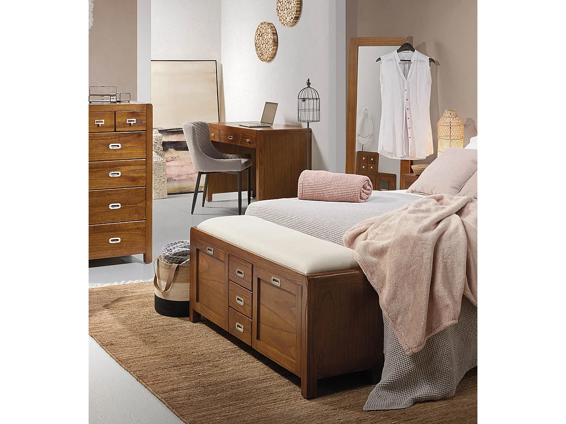 Banc à chaussures 3 tiroirs 2 portes en bois massif de Mindy SOKY