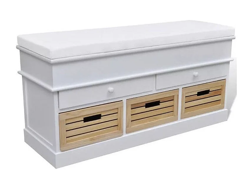 Banc de rangement 5 tiroirs bois paulownia massif Mounira