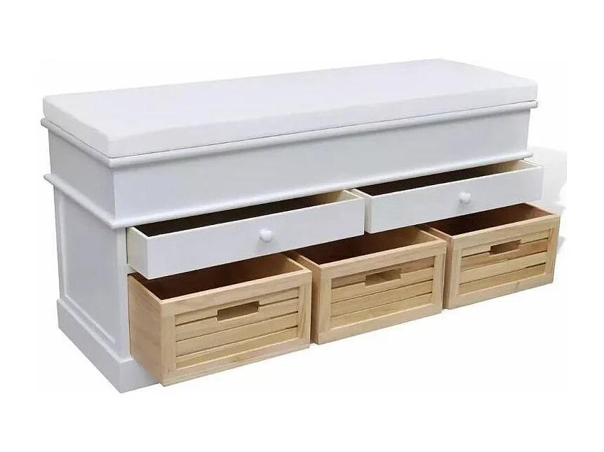 Banc de rangement 5 tiroirs bois paulownia massif Mounira